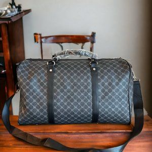 Luxury Travel Tote Bag with Leather Plaid Trips handbag, Travel Duffle Black Bag